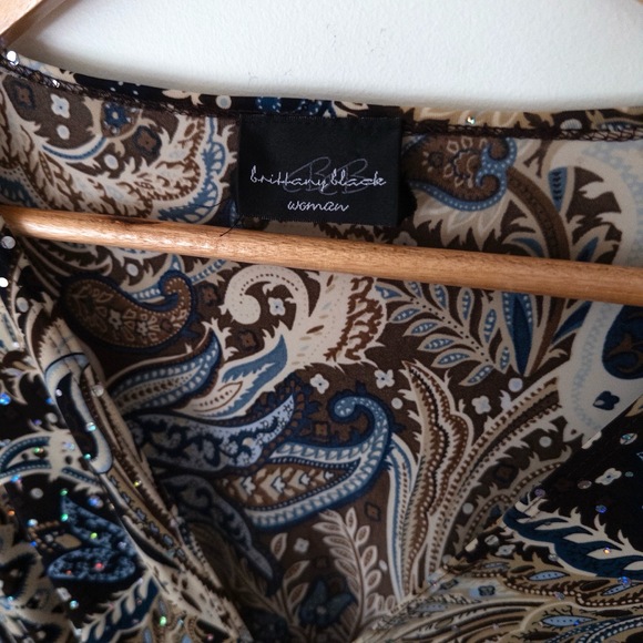 VTG Y2K Paisley Sequin Wrap Top Womens 1X Fairy Boho Glam Brown Asymmetrical - Picture 6 of 9